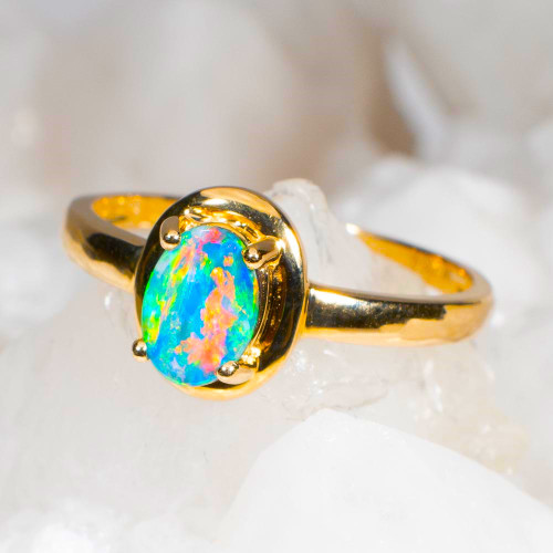 HIBISCUS BLOOM 14KT YELLOW GOLD AUSTRALIAN OPAL RING