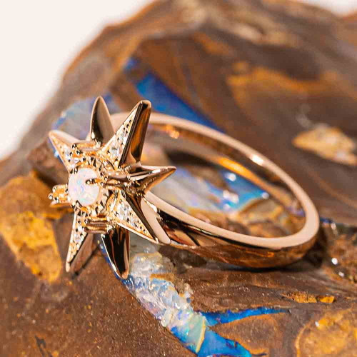 RIPTIDE 14KT ROSE GOLD PLATED AUSTRALIAN WHITE OPAL RING