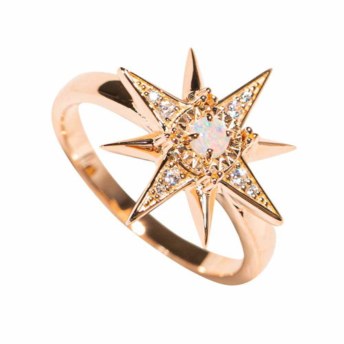 RIPTIDE 14KT ROSE GOLD PLATED AUSTRALIAN WHITE OPAL RING