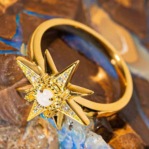 BEL AIR 18KT YELLOW GOLD PLATED AUSTRALIAN WHITE OPAL RING