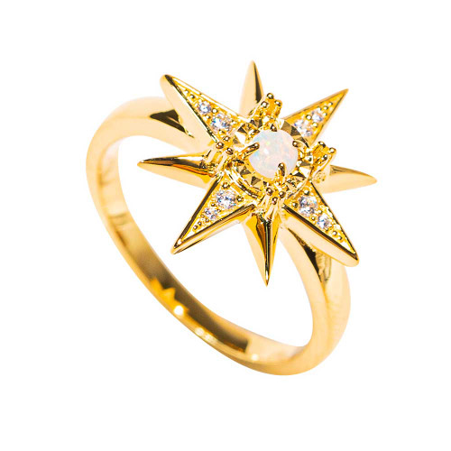 LUCKY STAR 14KT YELLOW GOLD PLATED AUSTRALIAN WHITE OPAL RING