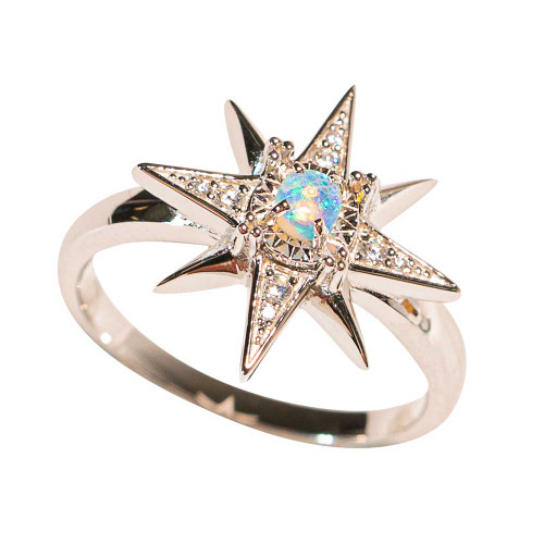 * SPARKLING SKIES STERLING SILVER AUSTRALIAN WHITE OPAL RING