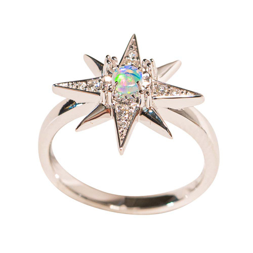 STARGAZING 14KT WHITE GOLD & DIAMOND AUSTRALIAN WHITE OPAL RING