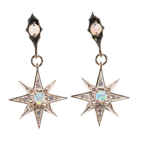 1 WHITE ROSES STERLING SILVER WHITE OPAL DROP EARRINGS