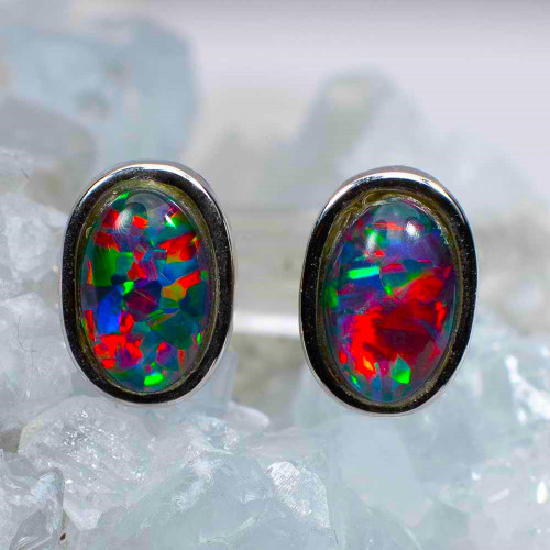  BE SPECIAL STERLING SILVER AUSTRALIAN OPAL STUD EARRINGS