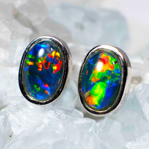 1 GREAT WONDER STERLING SILVER AUSTRALIAN OPAL STUD EARRINGS