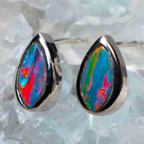 PRIVATE ISLAND STERLING SILVER AUSTRALIAN OPAL STUD EARRINGS