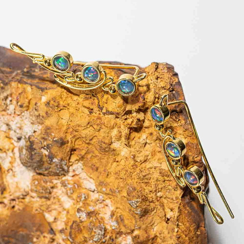 FAIRY WINGS 18KT YELLOW GOLD PLATED AUSTRALIAN OPAL EARRINGS