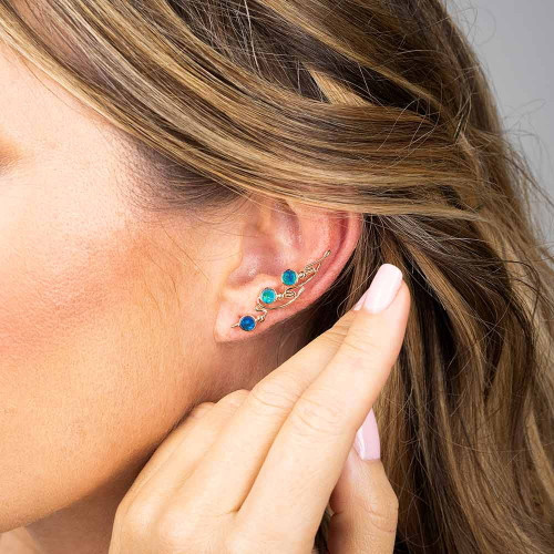 * ELEGANT VIDIA 18KT ROSE GOLD PLATED AUSTRALIAN OPAL EARRINGS