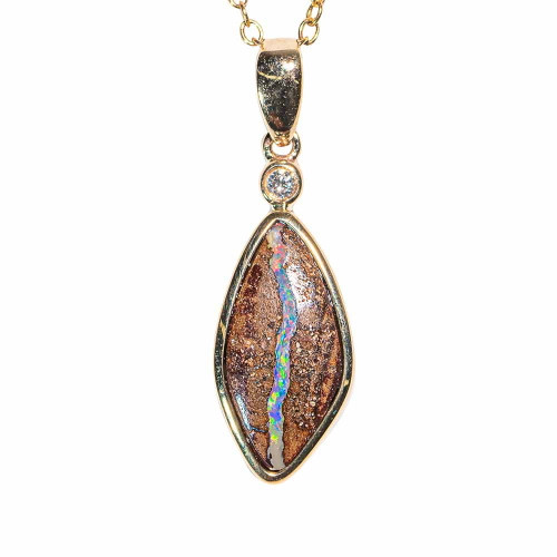 OVAL FLOW 14KT YELLOW GOLD & DIAMOND AUSTRALIAN BOULDER OPAL NECKLACE