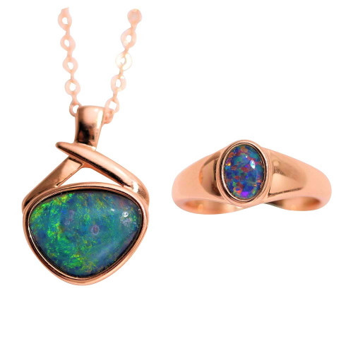 GEM NOTION 18KT GOLD PLATED AUSTRALIAN OPAL JEWELLERY SET