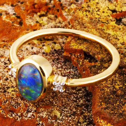 * BE YOUR LOVER 14KT YELLOW GOLD & DIAMOND AUSTRALIAN OPAL RING