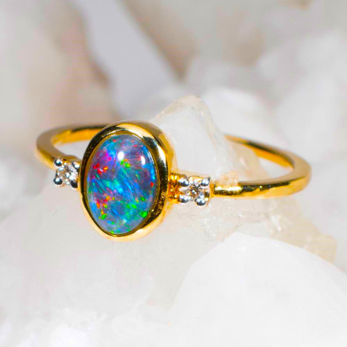 * 1 BE YOUR LOVER 14KT YELLOW GOLD & DIAMOND AUSTRALIAN OPAL RING
