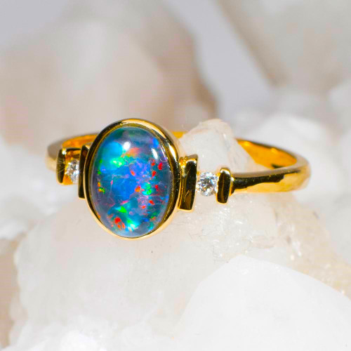 NOTHING COMPARES 14KT YELLOW GOLD & DIAMOND AUSTRALIAN OPAL RING