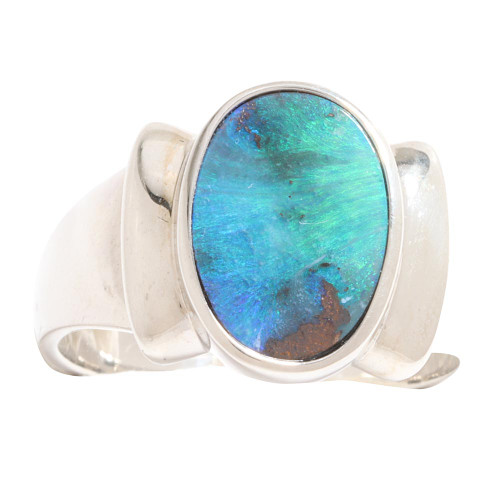 NIGHT AND DAY STERLING SILVER AUSTRALIAN BOULDER OPAL RING