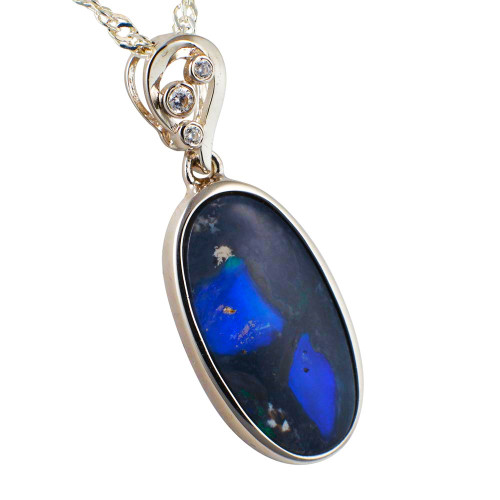 DESIRED STERLING SILVER AUSTRALIAN SOLID BOULDER OPAL NECKLACE