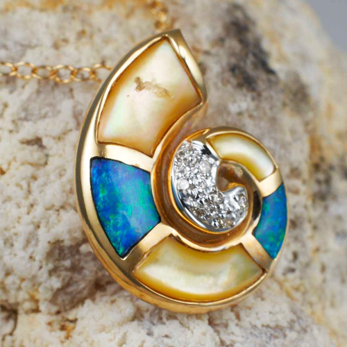 * OCEAN LOVE 14KT YELLOW GOLD & DIAMOND AUSTRALIAN OPAL NECKLACE