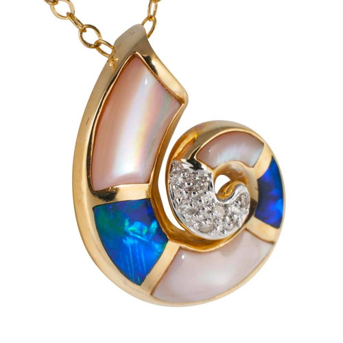 SEASHELL BLUES 14KT YELLOW GOLD & DIAMOND AUSTRALIAN OPAL NECKLACE