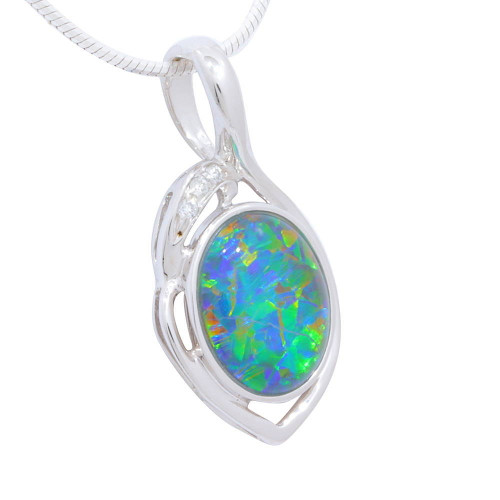 MARIELLA 14KT WHITE GOLD & DIAMOND AUSTRALIAN OPAL NECKLACE