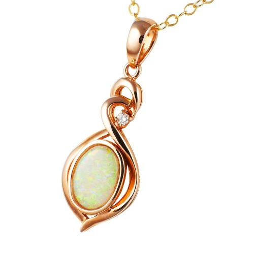 * A LOVING MOMENT 14KT ROSE GOLD & DIAMOND AUSTRALIAN WHITE OPAL NECKLACE