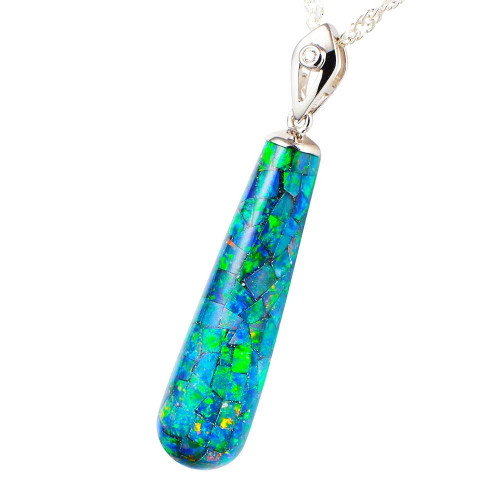 * 1 DESIRED PASSION 14KT WHITE GOLD & DIAMOND AUSTRALIAN BLACK OPAL NECKLACE