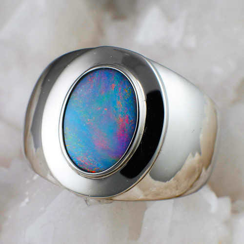 RED CLOUDS STERLING SILVER AUSTRALIAN OPAL RING