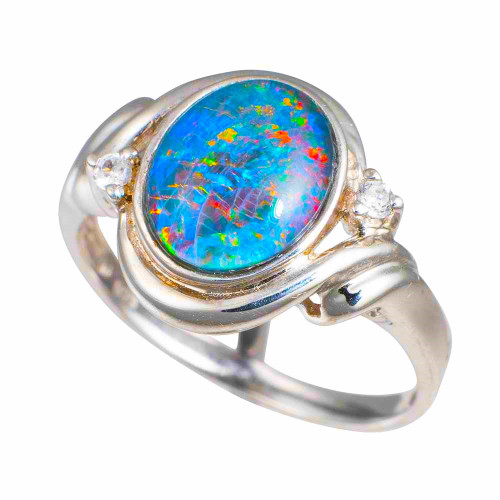 SPARKLING CHAMPANGE  STERLING SILVER AUSTRALIAN OPAL RING