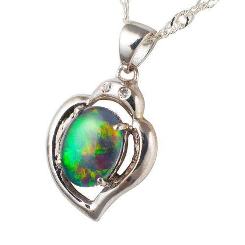 * 1 HEARTTHROB STERLING SILVER AUSTRALIAN OPAL NECKLACE