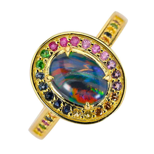 JOLLYRANCHER 18KT GOLD PLATED AUSTRALIAN OPAL RING