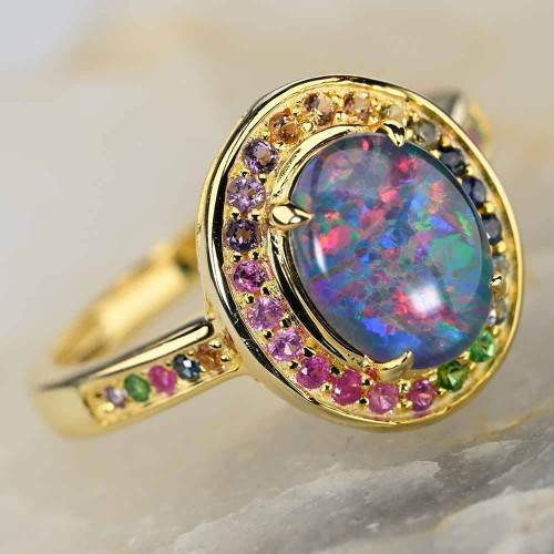 LAFFYTAFFY 18KT GOLD PLATED AUSTRALIAN OPAL RING
