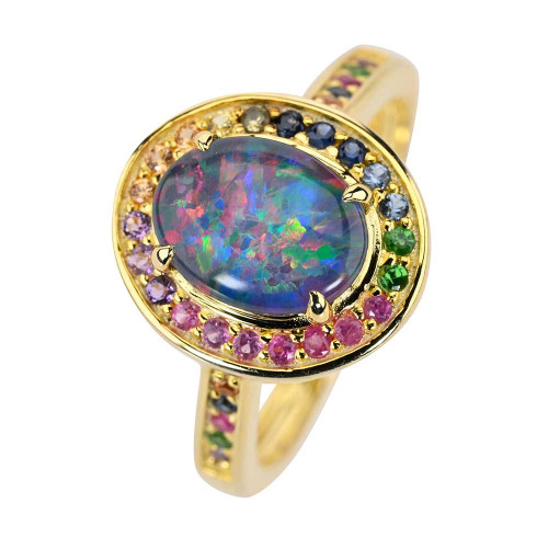 *  LAFFYTAFFY 18KT GOLD PLATED AUSTRALIAN OPAL RING