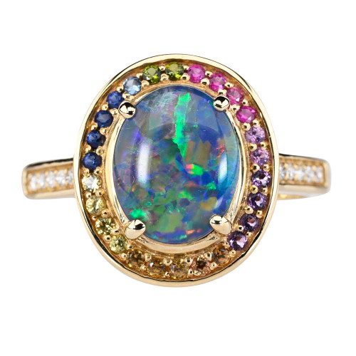 SWEEET MELODY 14KT YELLOW GOLD & DIAMOND AUSTRALIAN OPAL RING