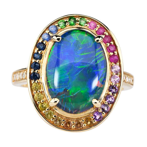 CHERRY ON TOP 14KT YELLOW GOLD & DIAMOND AUSTRALIAN OPAL RING