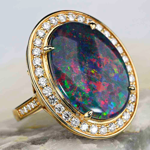 GUM DROP 14KT YELLOW GOLD & DIAMOND AUSTRALIAN OPAL RING