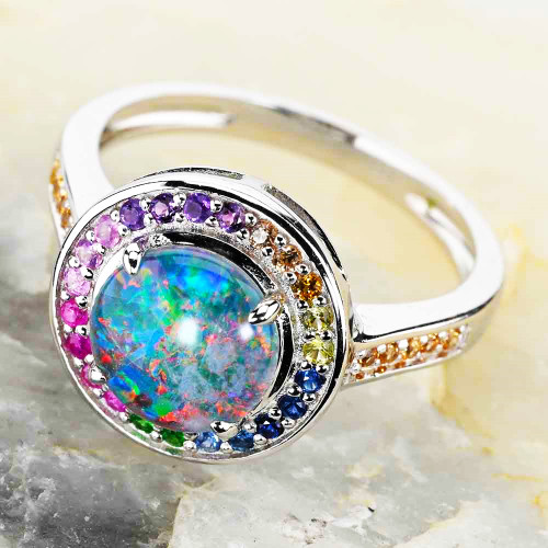 STRAWBERRY DAIQUIRI STERLING SILVER AUSTRALIAN OPAL RING