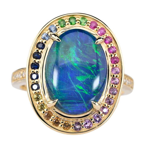 GLACE 14KT YELLOW GOLD & DIAMOND AUSTRALIAN OPAL RING