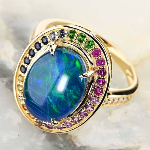 GLACE 14KT YELLOW GOLD & DIAMOND AUSTRALIAN OPAL RING