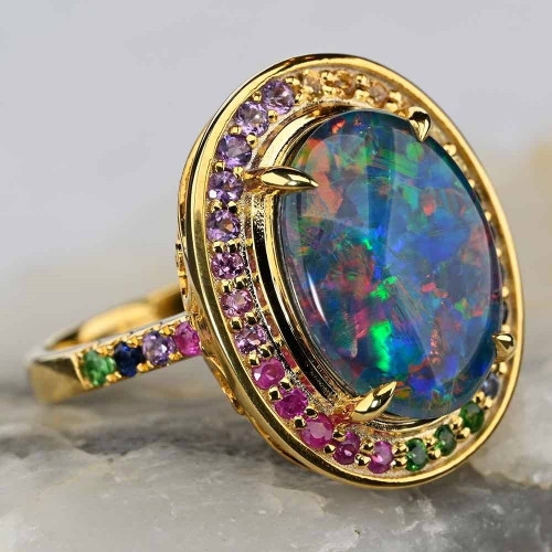GOURMET JEWELS 18KT GOLD PLATED AUSTRALIAN OPAL RING