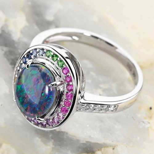 SUGAR PLUM 14KT WHITE GOLD & DIAMOND AUSTRALIAN OPAL RING