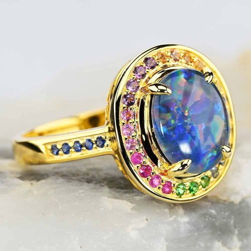 FUZZY LUMPKIN 18KT GOLD PLATED AUSTRALIAN OPAL RING
