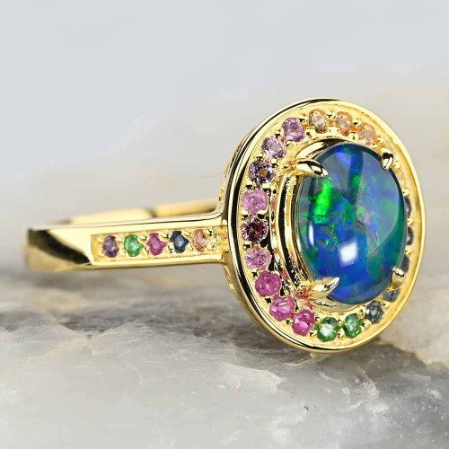 BLOSSOM 18KT GOLD PLATED AUSTRALIAN OPAL RING