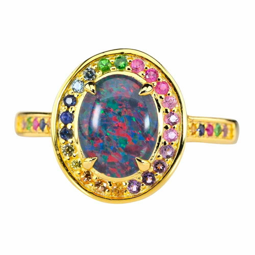 GREEN BUTTERCUP 18KT GOLD PLATED AUSTRALIAN OPAL RING