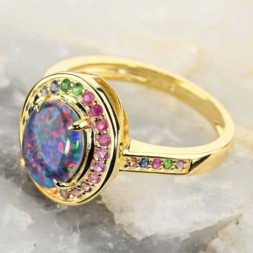 * GUM BUBBLES 18KT GOLD PLATED AUSTRALIAN OPAL RING