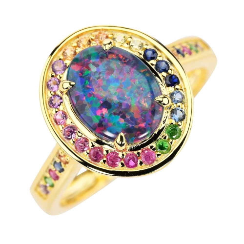 * GUM BUBBLES 18KT GOLD PLATED AUSTRALIAN OPAL RING