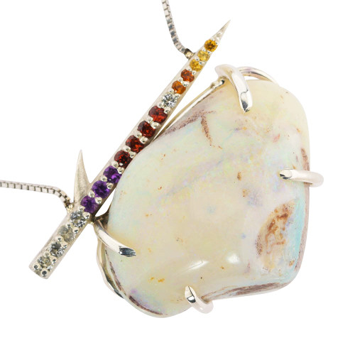 *MAGICAL HEIRLOOM 30 MILLION YEAR OLD STERLING SILVER SOLID AUSTRALIAN OPALIZED SHELL NECKLACE