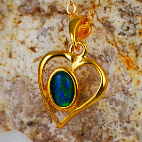 Gold Opal Necklace in Solid 14k Yellow Gold Vintage Pendant/Large Opal  Necklace made with a Glowing Blue Opal Oval 5.5 Ct gemstone, 14k gold