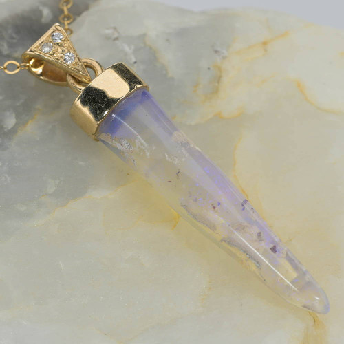  * 1 AFFINITY 30 MILLION YEAR OLD 14KT YELLOW GOLD & DIAMOND SOLID AUSTRALIAN OPAL BELEMNITE NECKLACE