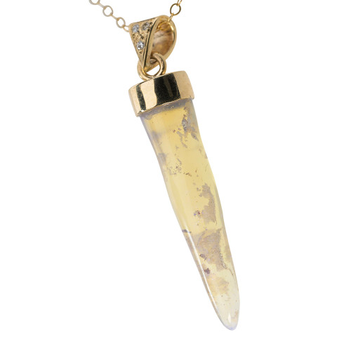AFFINITY 30 MILLION YEAR OLD 14KT YELLOW GOLD & DIAMOND SOLID AUSTRALIAN OPAL BELEMNITE NECKLACE