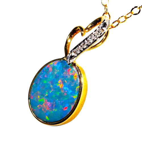 * DREAMSCAPE 14KT GOLD & DIAMOND AUSTRALIAN OPAL NECKLACE