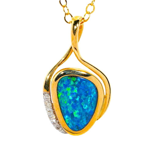 GOLDEN HOUR 14KT GOLD & DIAMOND AUSTRALIAN OPAL NECKLACE